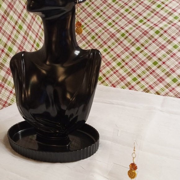 Steel Handmade Hand Crafted Leaf & Rose Beaded Dangle Earrings #55 - Picture 5 of 14